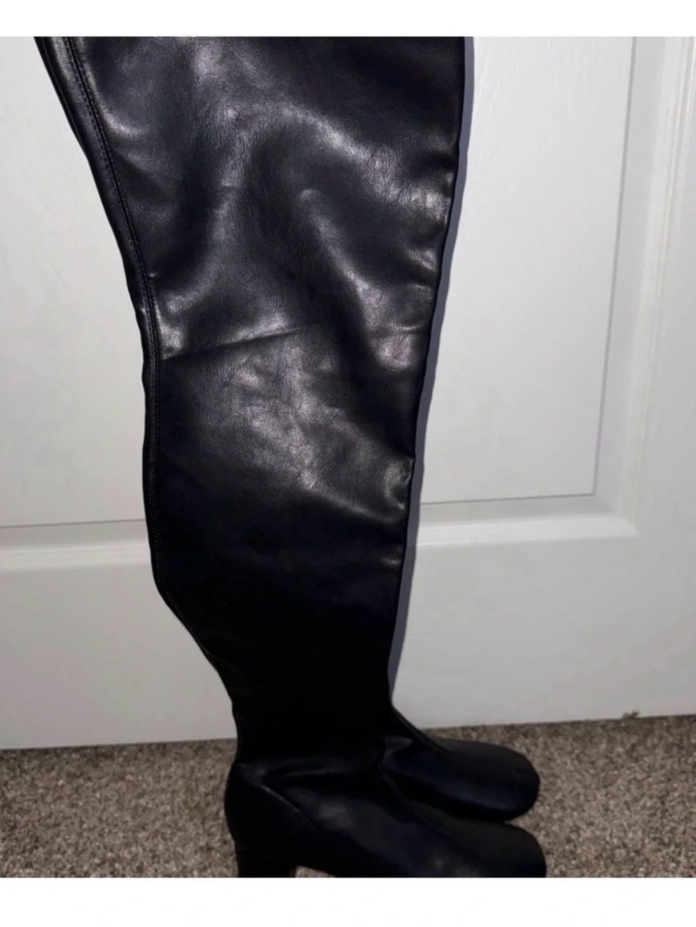 H&M Black Over-the-Knee Leather Boots with Block Heel